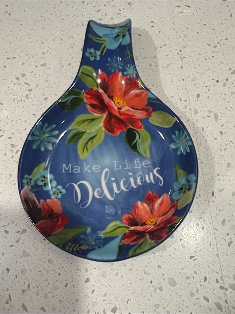 Make Life Delicious Blue Floral Spoon Rest